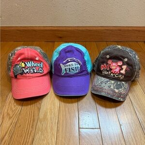 Bundle of 3 Toddler Girls Outdoors Hats - Pink/Purple/Camo